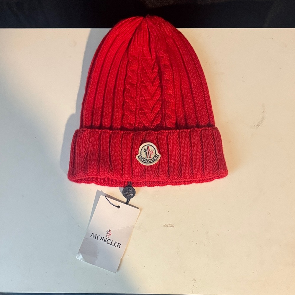 Moncler Vibrant Red Cable Knit Hat